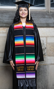 SLG5-BLACK MEXICAN SERAPE STOLE "LATINX GRAD"