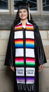 SLG7-WHITE MEXICAN SERAPE STOLE "LATINX GRAD"